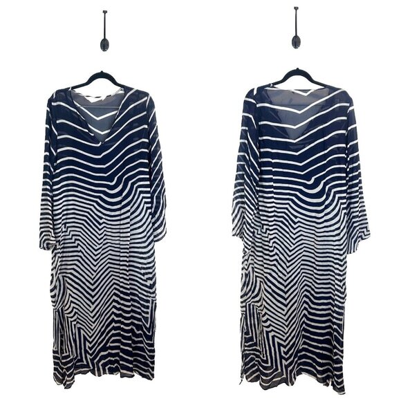 Soft Surroundings Size Large Deco Dress Blue White Striped W/ Slip Lining 2DC89 - Picture 1 of 11